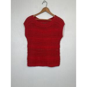 Lauren Ralph Lauren Open Knit Sweater Top PXS Red Short Sleeve Preppy Streetwear